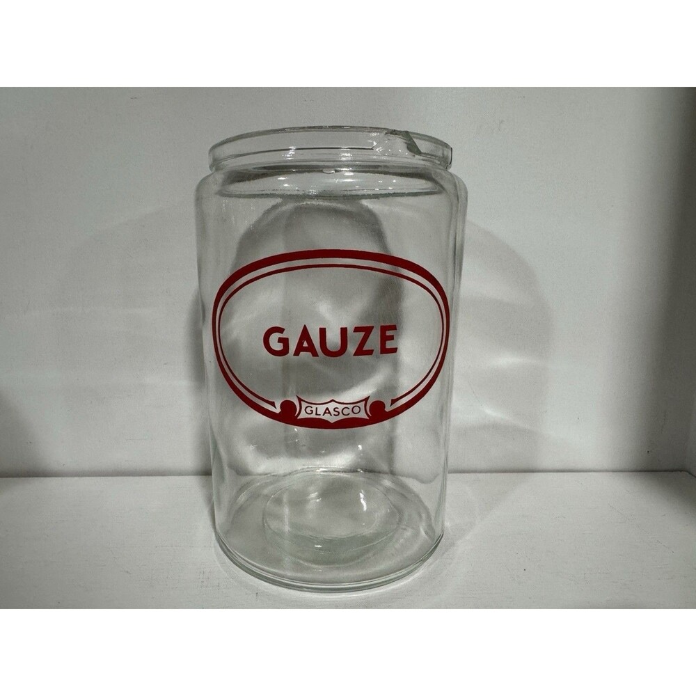 Vintage GLASCO Gauze Apothecary Jar Glass Medical Sundry Canister Mid Century